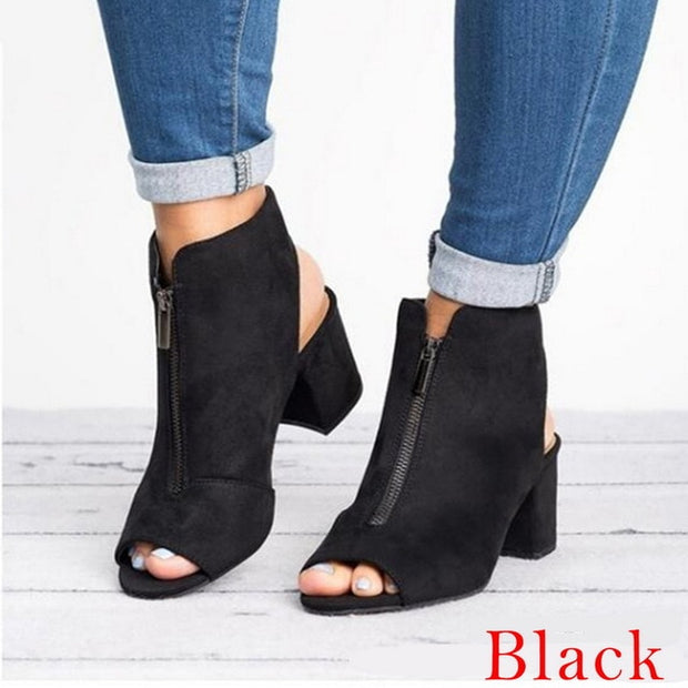 Faux Suede Leather Zipper Ankle Boots