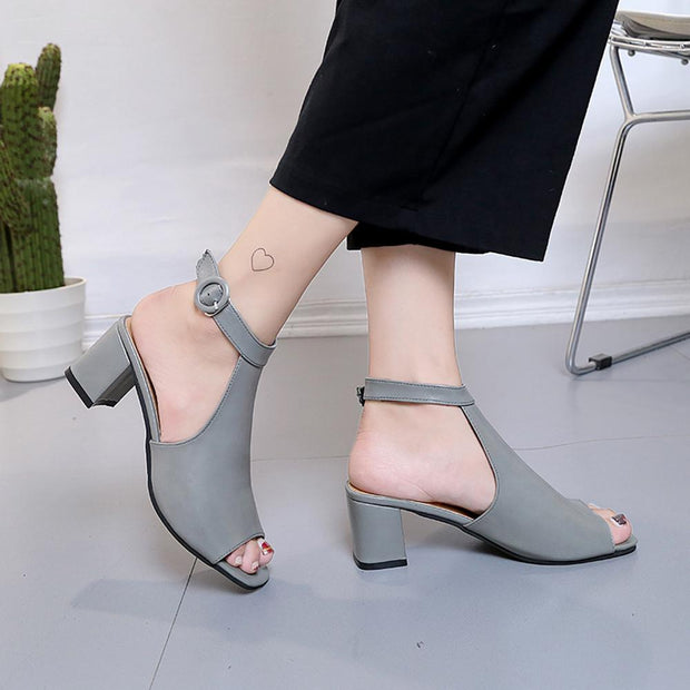 Ankle High Heel Block Open Toe Shoes - Ernadi