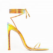 Women High Heels Sandals Summer Outside Snake Print Shoes Woman Lace-Up Cross Strap Gladiator Sandals 11CM Heels - Ernadi
