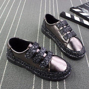 Sneakers Women Flats red Black Silver Shoes Rhinestone Bling Casual Shoes Creepers Superstar Shoes - Ernadi