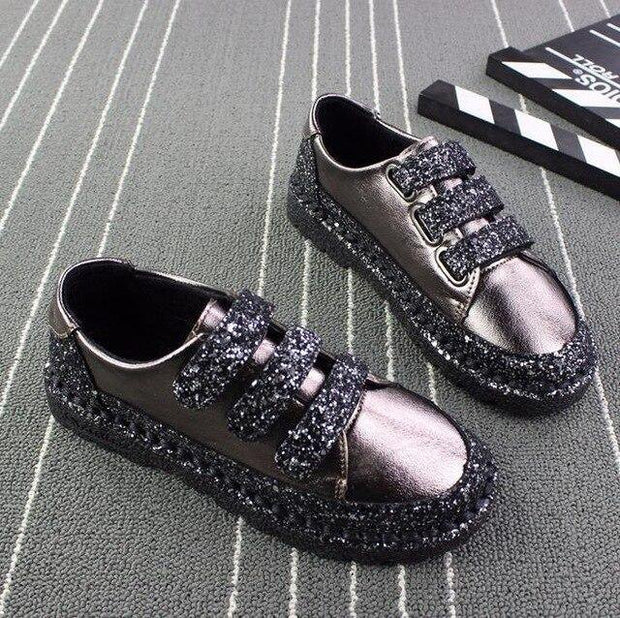 Sneakers Women Flats red Black Silver Shoes Rhinestone Bling Casual Shoes Creepers Superstar Shoes - Ernadi