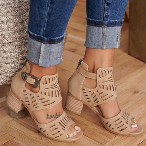 Chunky Heel Summer Slip-on Buckle Wedge Sandals - Ernadi