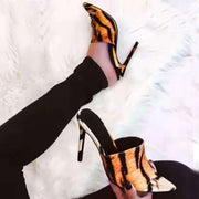 High Heels Horsehair Leopard Shoes Women Slippers Lady Flock Pumps 12cm Summer Pointed Feminino Slippers Sandals - Ernadi