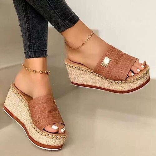 Platform Wedges Slippers Women Sandals Heeled Shoes Casual Summer Slides Slippers