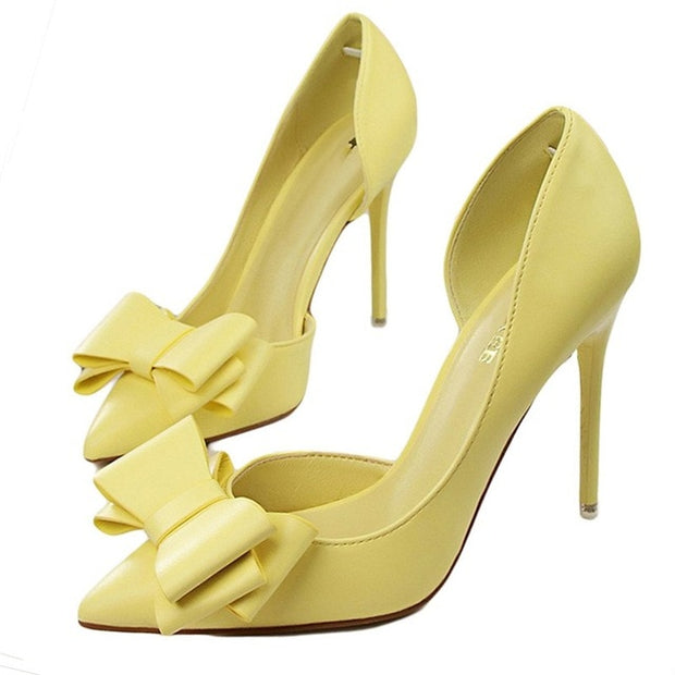 Bowknot high heel shoes side hollow pointed Stiletto Shoes women pumps