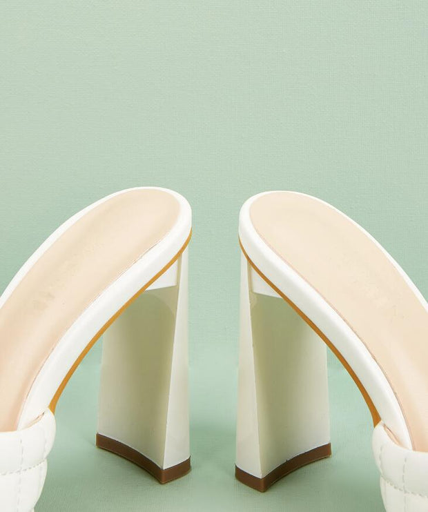 Summer Soft PU Leather Women Mules Slippers Square Head High Heels Party Female Shoes