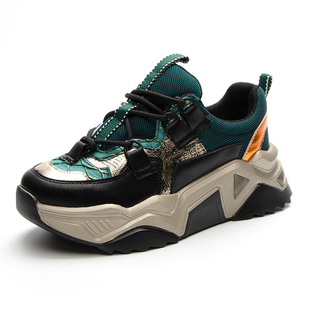 Fish Skin Girls Sneakers Thick-Soled Heightened Sports Casual Shoes