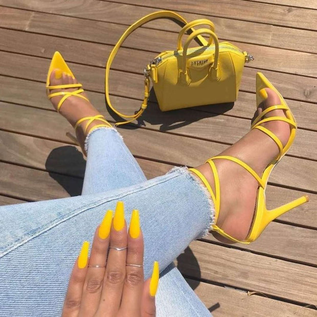 Thin Belt Pointed Fish Mouth High Heels Sandals