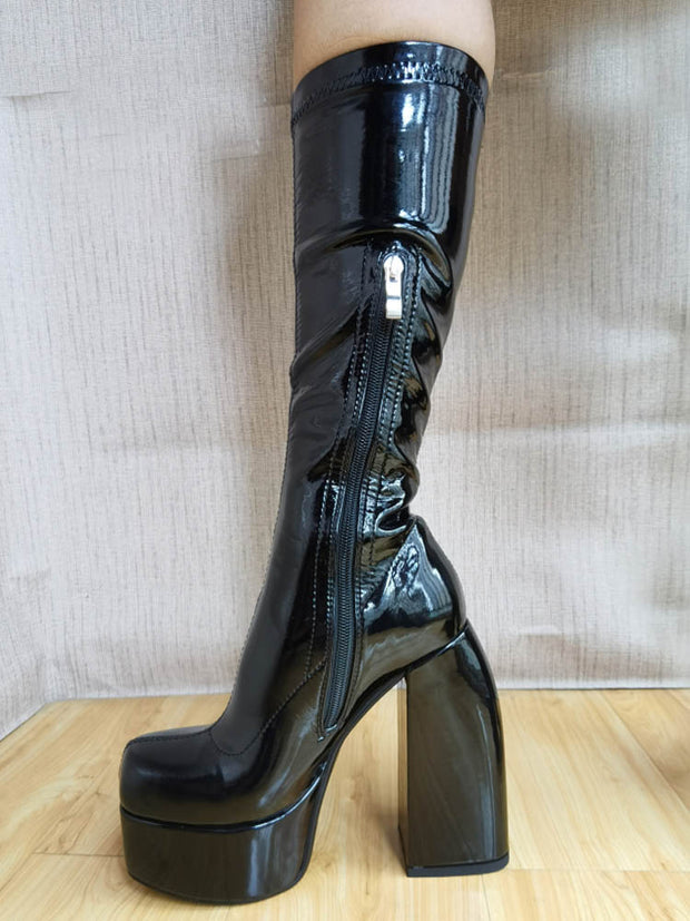 Over The Knee Boots Black High Heel Women's Shoes