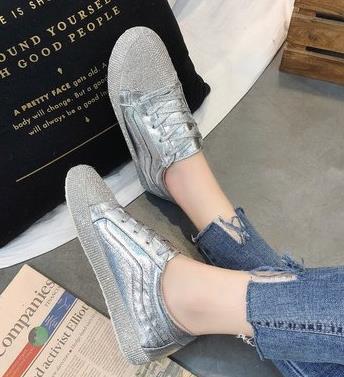 Sneakers Women Flats Golden Silver Shoes Rhinestone Bling Casual Shoes Streetwear