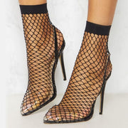 Pointed Toe Heels Fishnet Sandals Mesh Holes Female Shoes Party High Heel Ankle Boots - Ernadi