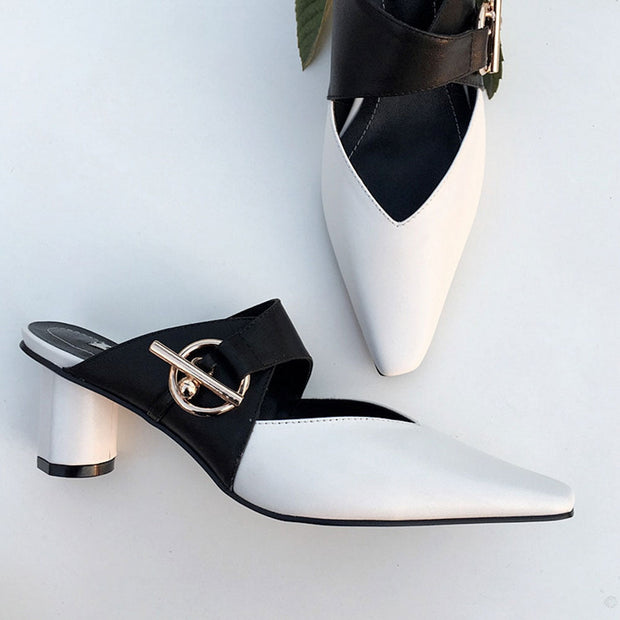 Pumps High Round Heel Fashion Square Toe Metal Decoration Casual Shoes - Ernadi