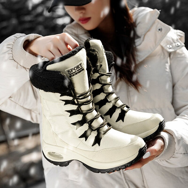 Women Boots Winter Keep Warm Mid-Calf Snow Boots Ladies Lace-up Comfortable Waterproof Booties