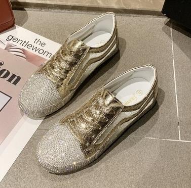 Sneakers Women Flats Golden Silver Shoes Rhinestone Bling Casual Shoes Streetwear