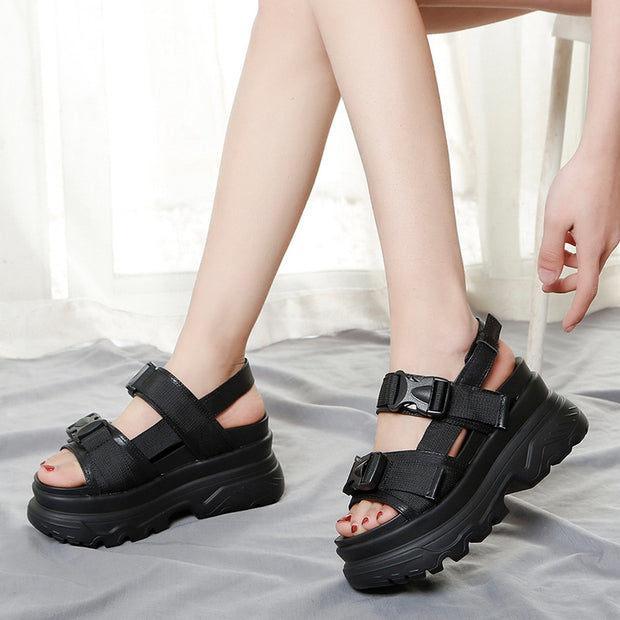 Summer Platform Casual Sandals Velcro Wedge Plus Size Roman Shoes