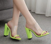 Open Toe Neon Green Sandals PVC Transparent Cut Out Slide Mules Pumps