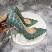 Glitter Embossed Crocodile Effect Women Pointy Toe High Heel Party Dress Shoes Ladies Chic Stiletto Pumps