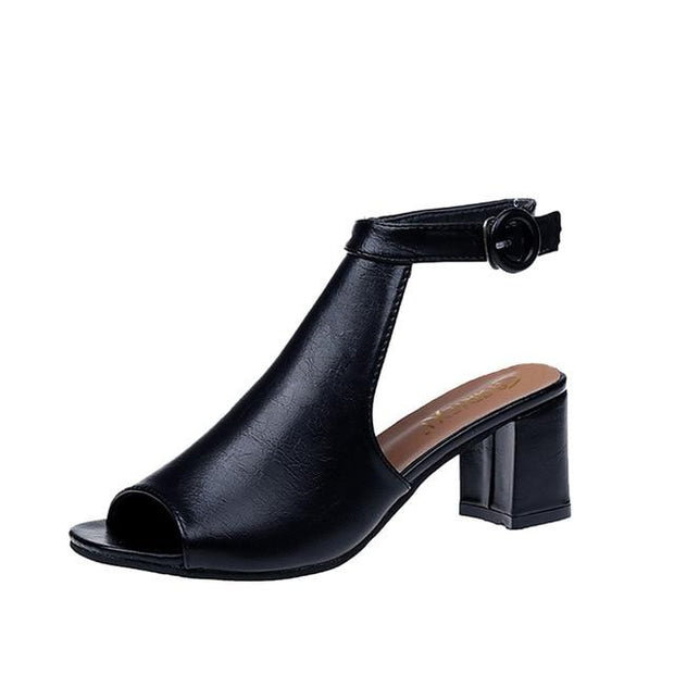 Ankle High Heel Block Open Toe Shoes - Ernadi