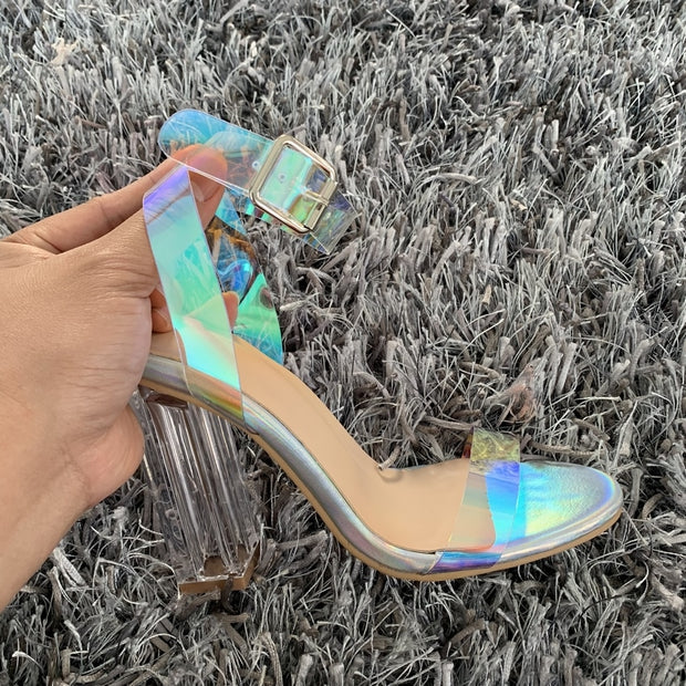 PVC Women Sandals Open Toe High Heels Women Transparent Heel Sandals Woman Party Shoes Pumps
