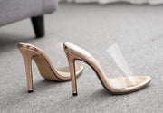PVC Champagne Slippers Open Toed Thin Heels Women Transparent Heel Sandals Slides Pumps - Ernadi