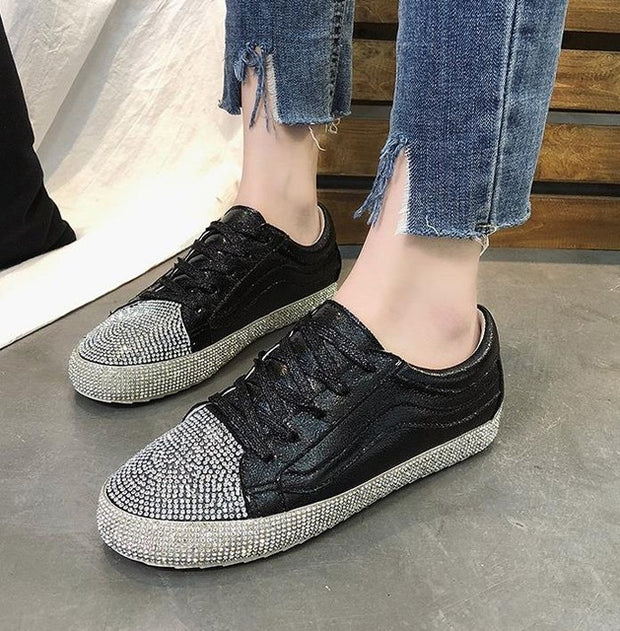Sneakers Women Flats Golden Silver Shoes Rhinestone Bling Casual Shoes Streetwear