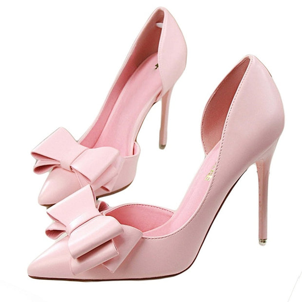 Bowknot high heel shoes side hollow pointed Stiletto Shoes women pumps