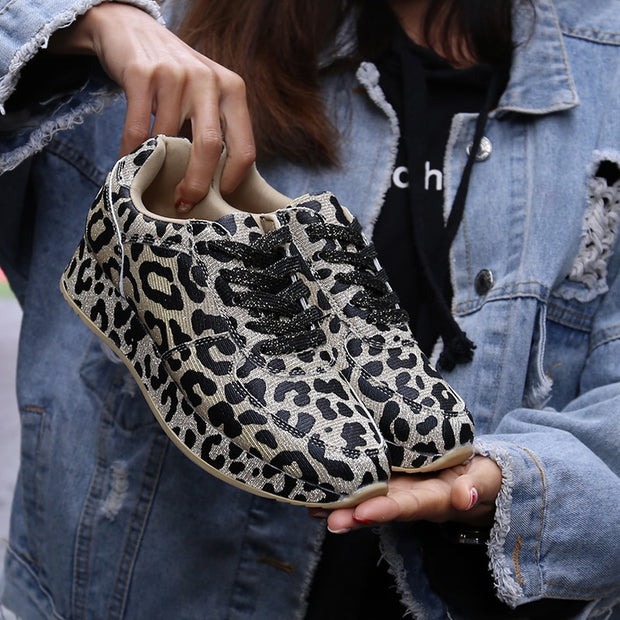 Leopard Pattern Fabric Casual Sneakers Flats Shoes Women - Ernadi
