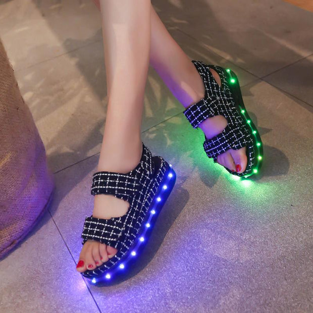 Summer Fashion LED Flash Colorful Flats Sandals Open Toe Platform Sandals Shoes Women Casual Shoes Ladies Beach Shoes - Ernadi