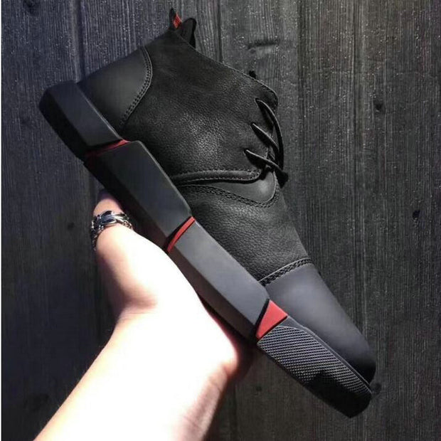 Men's Leather Casual Shoes Breathable Sneakers Black - Ernadi