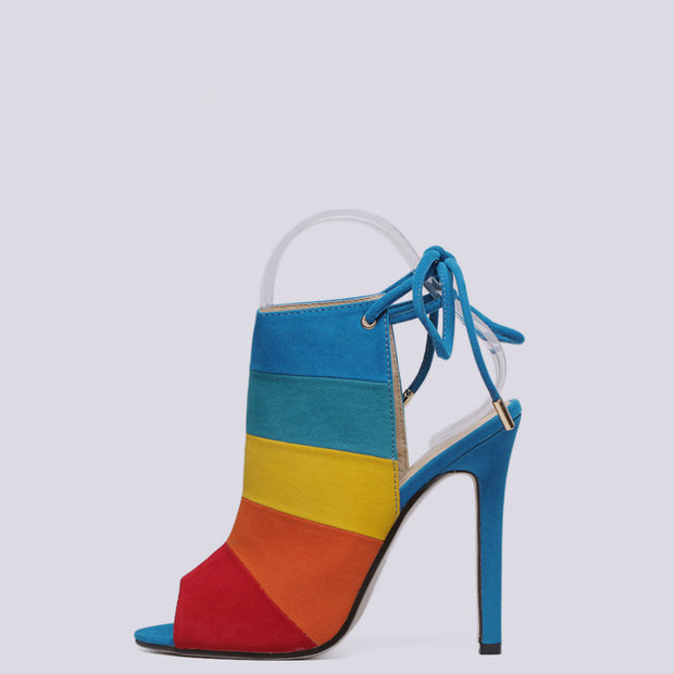 Pump Heeled Shoes High-heeled Rainbow Color Fish Mouth Sandals - Ernadi