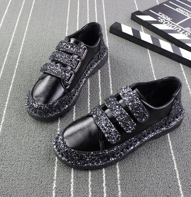 Sneakers Women Flats red Black Silver Shoes Rhinestone Bling Casual Shoes Creepers Superstar Shoes - Ernadi