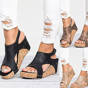 Peep Toe PU Buckle Hook-Loop Wedges Sandals Women’s Summer Shoes