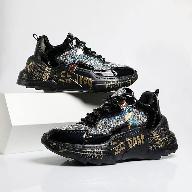 Chunky Sneakers Platform Spring Shoes Sequined Casual Bling Female Red Dames Dad Shoe - Ernadi