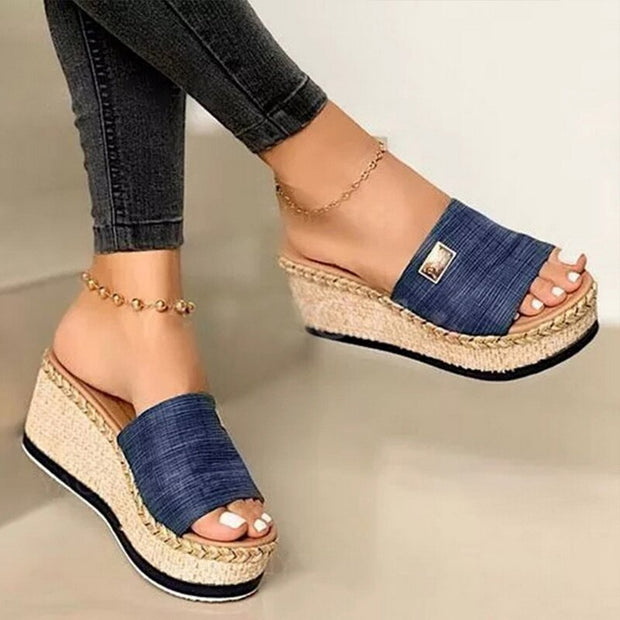 Platform Wedges Slippers Women Sandals Heeled Shoes Casual Summer Slides Slippers