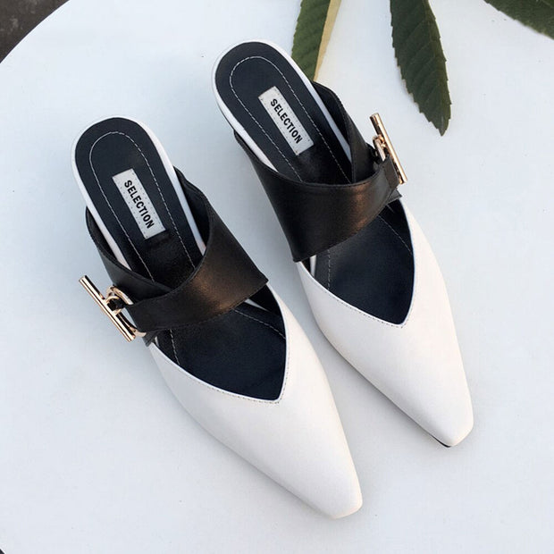 Pumps High Round Heel Fashion Square Toe Metal Decoration Casual Shoes - Ernadi