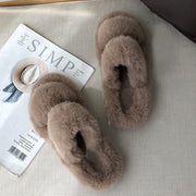 Winter House Women Fur Slippers Cross Band Warm Ladies Plush Shoes Cozy Open Toe Indoor Fuzzy Slides