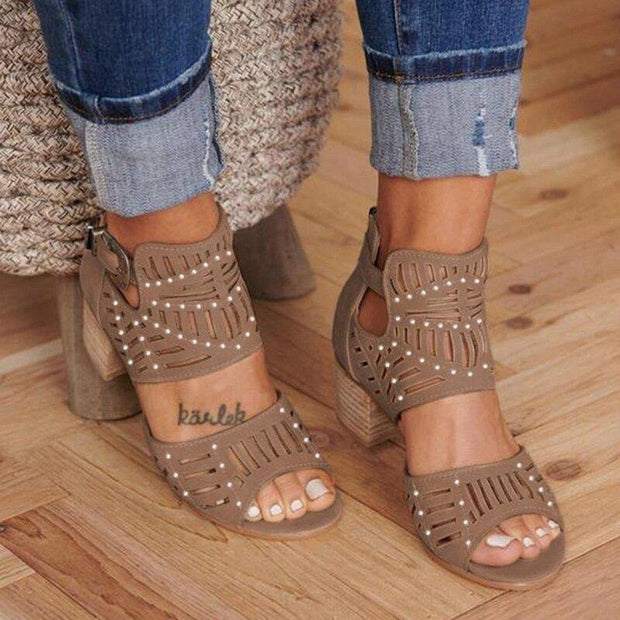 Chunky Heel Summer Slip-on Buckle Wedge Sandals - Ernadi