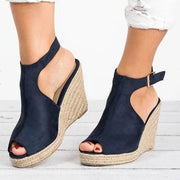Female Suede Open Toe Cork Wedge Shoes Platform Buckle Strap Ankle Strap High Heels Shoes - Ernadi