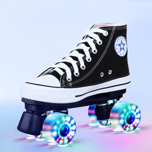 Roller Skates Double Row 4-Wheel Canvas Adult Skating Shoes
