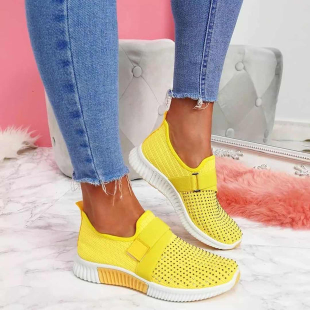 Women Sneakers Bling Rhinestone Ladies Shoes Slip On Comfortable Sole Running Walking Shoes Female Flat Sports Shoes - Ernadi