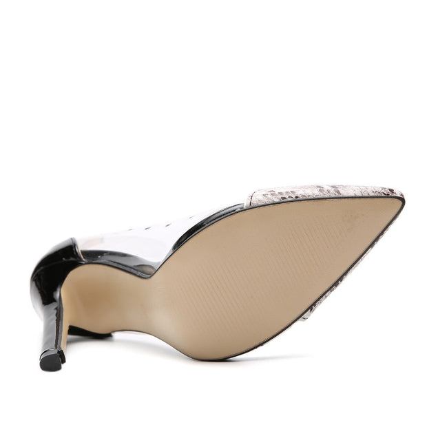 Transparent Patchwork Faux Snakeskin Print Court Shoes - Ernadi