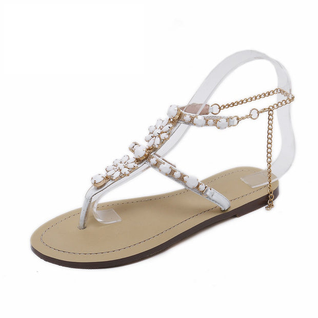 Rhinestones Chains Thong Gladiator Flat Sandals Crystal Plus Size - Ernadi