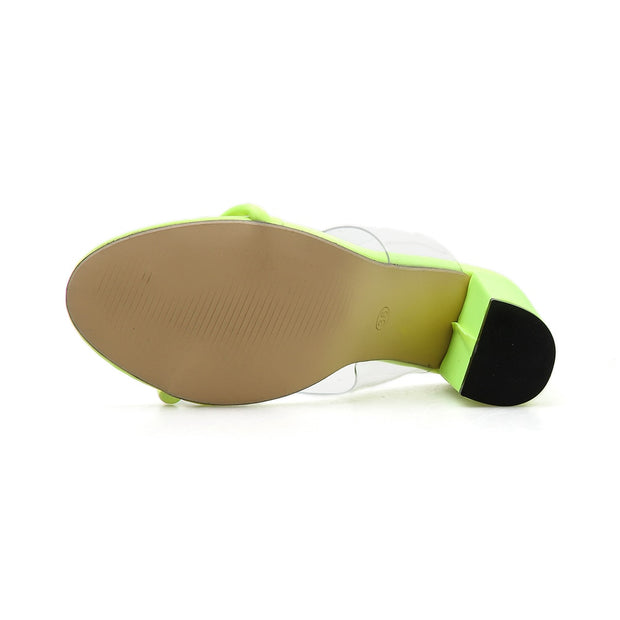 Open Toe Neon Green Sandals PVC Transparent Cut Out Slide Mules Pumps