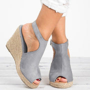 Female Suede Open Toe Cork Wedge Shoes Platform Buckle Strap Ankle Strap High Heels Shoes - Ernadi