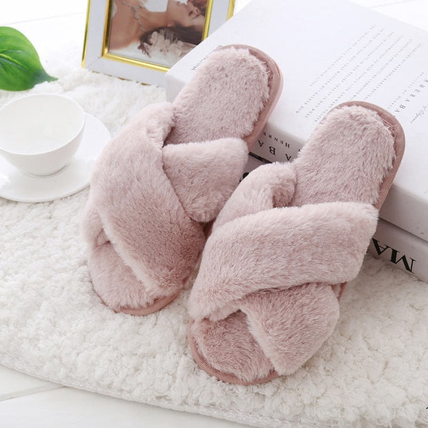 Slippers Plush Warm Home Slipper Indoor Ladies furry Slides Casual Shoes flip flops - Ernadi