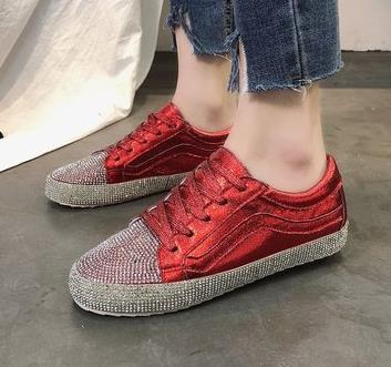 Sneakers Women Flats Golden Silver Shoes Rhinestone Bling Casual Shoes Streetwear