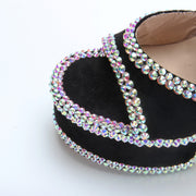 Full Diamond Open Toe Sandals Thick Heel Waterproof Platform Rhinestone Women's Shoes