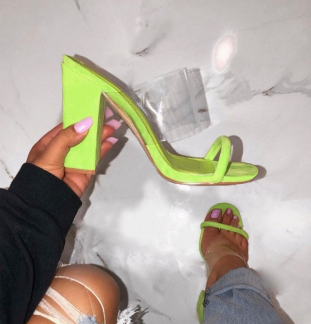 Open Toe Neon Green Sandals PVC Transparent Cut Out Slide Mules Pumps