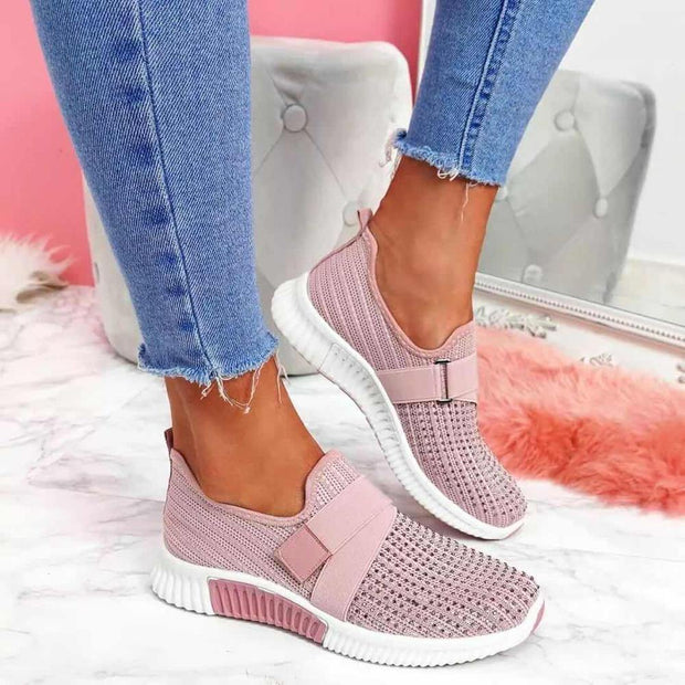 Women Sneakers Bling Rhinestone Ladies Shoes Slip On Comfortable Sole Running Walking Shoes Female Flat Sports Shoes - Ernadi