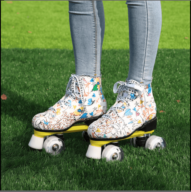 Children's adult double row skates roller skates double row wheel skates flash roller skating - Ernadi